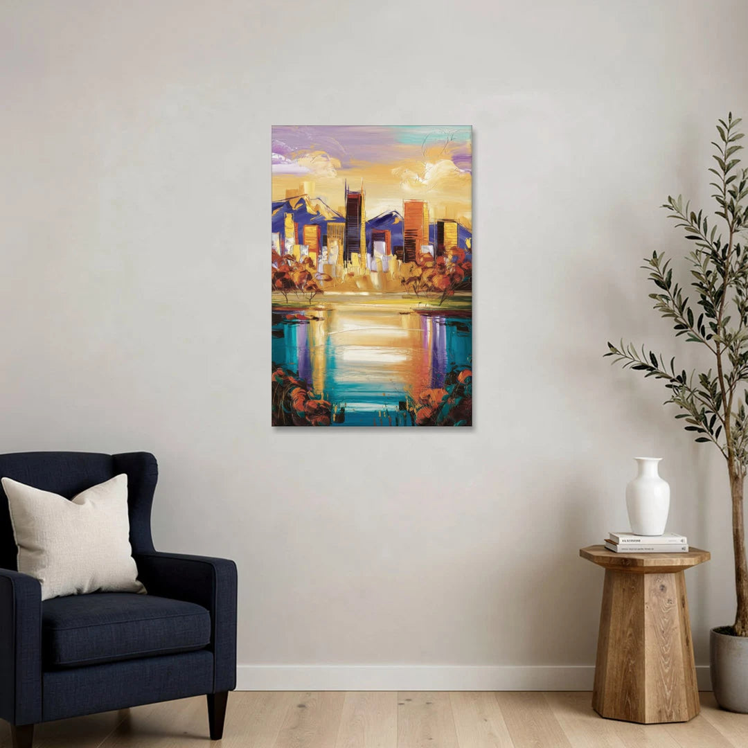 Denver Skyline Reflection - Canvas Wall Art - Sofa - 24x36