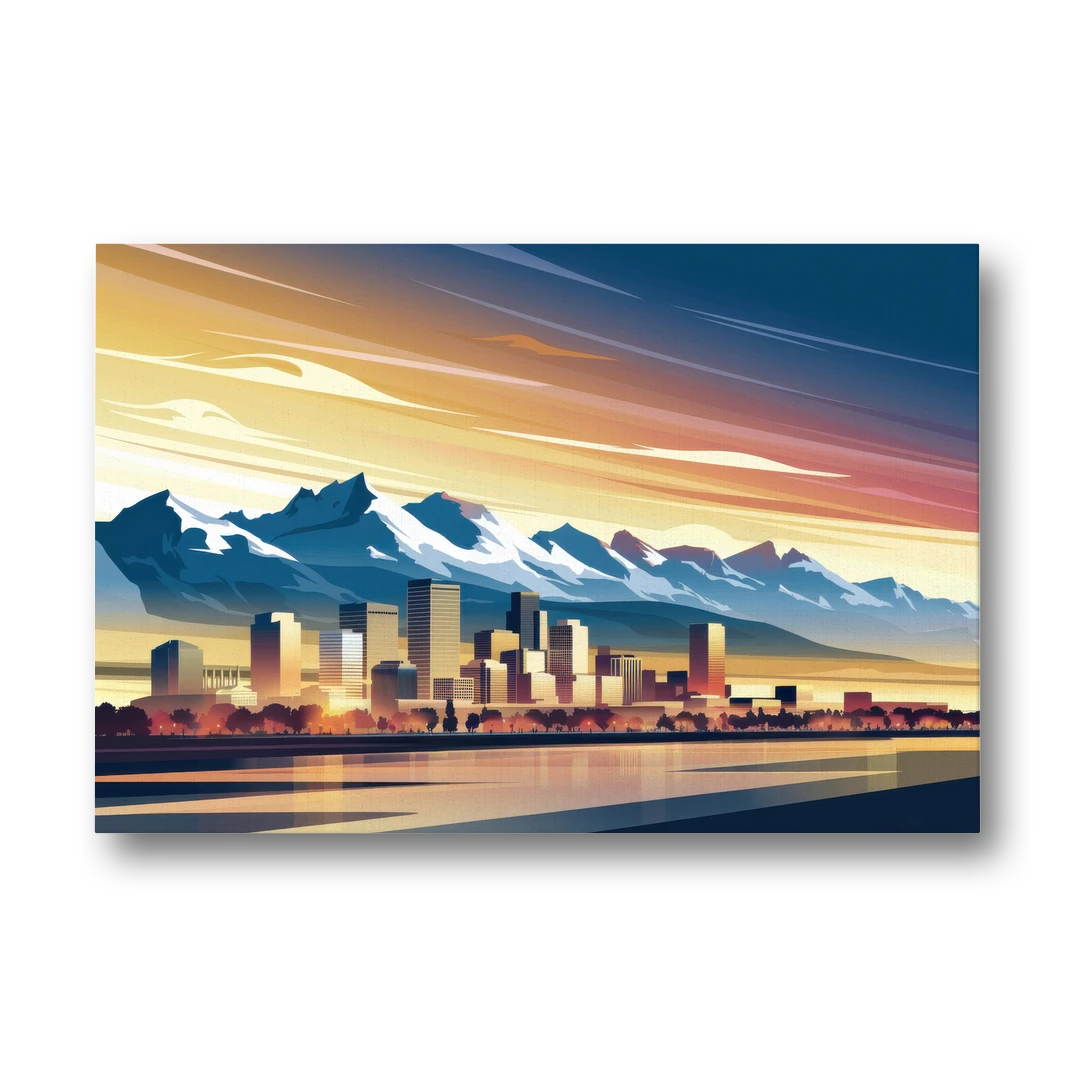 Denver Sunset Over Rockies - Canvas Wall Art - Front