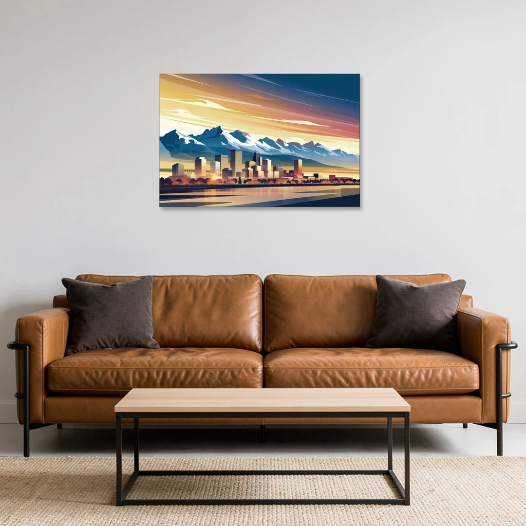 Denver Sunset Over Rockies - Canvas Wall Art - Sofa - 36x24