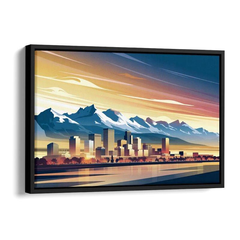Denver Sunset Over Rockies Side - Black Canvas Wall Art