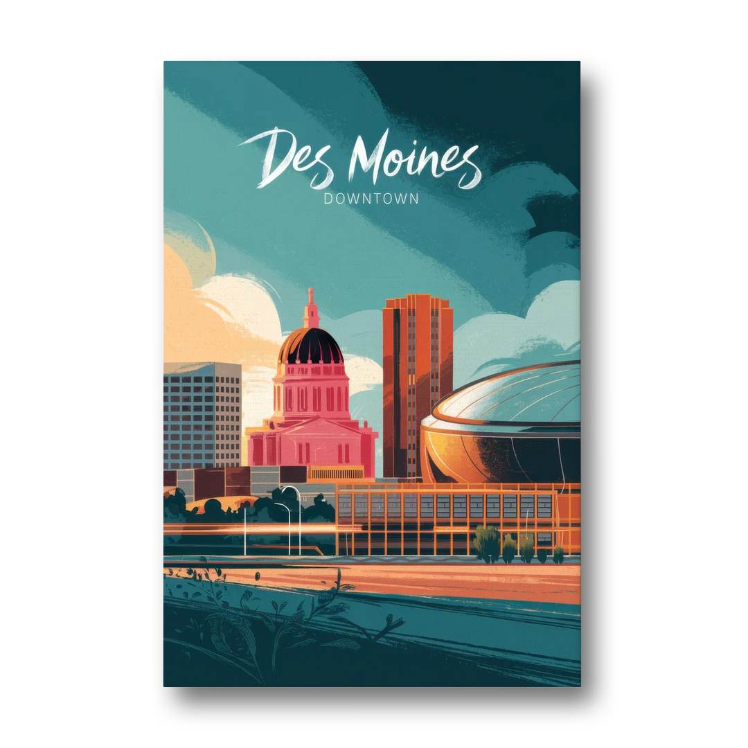 Des Moines Downtown Sunset - Canvas Wall Art - Front