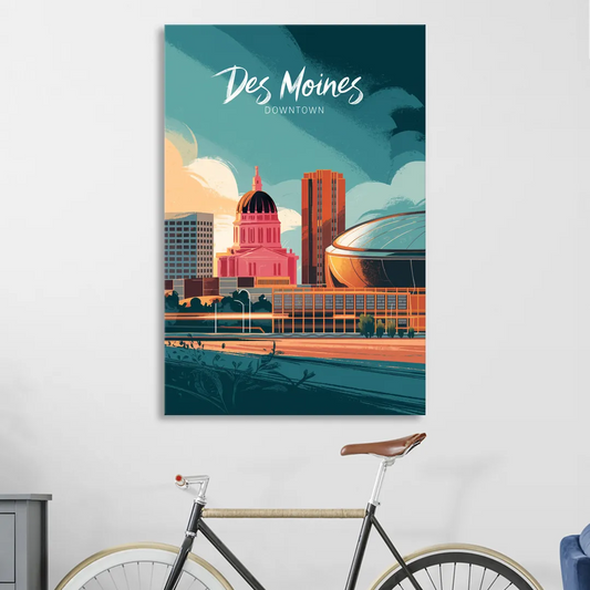Des Moines Downtown Sunset Living Room - Canvas Wall Art