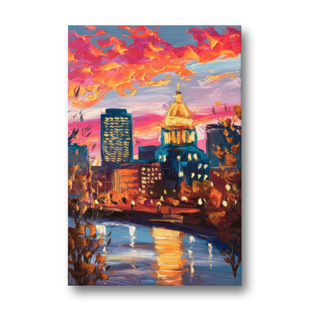 Des Moines Evening Lights - Canvas Wall Art - Front