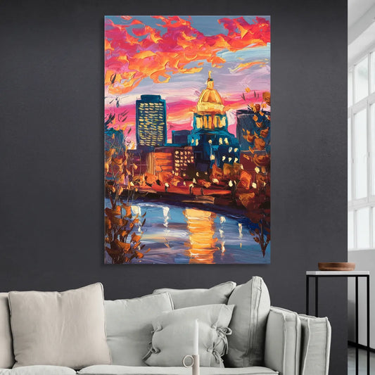 Des Moines Evening Lights Living Room - Canvas Wall Art