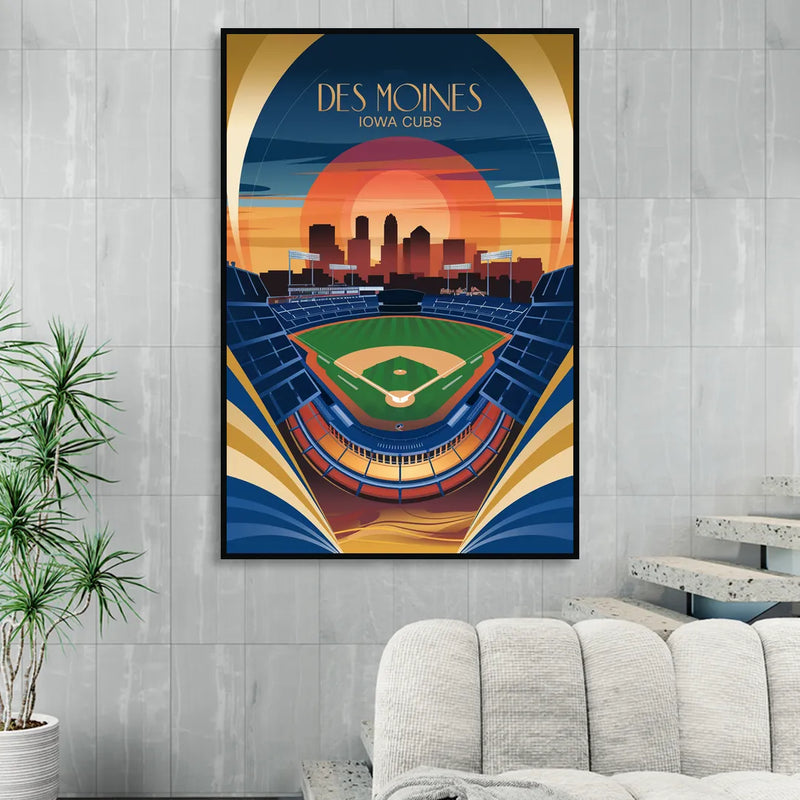 Des Moines Iowa Cubs Stadium Sitting Room - Black Canvas Wall Art