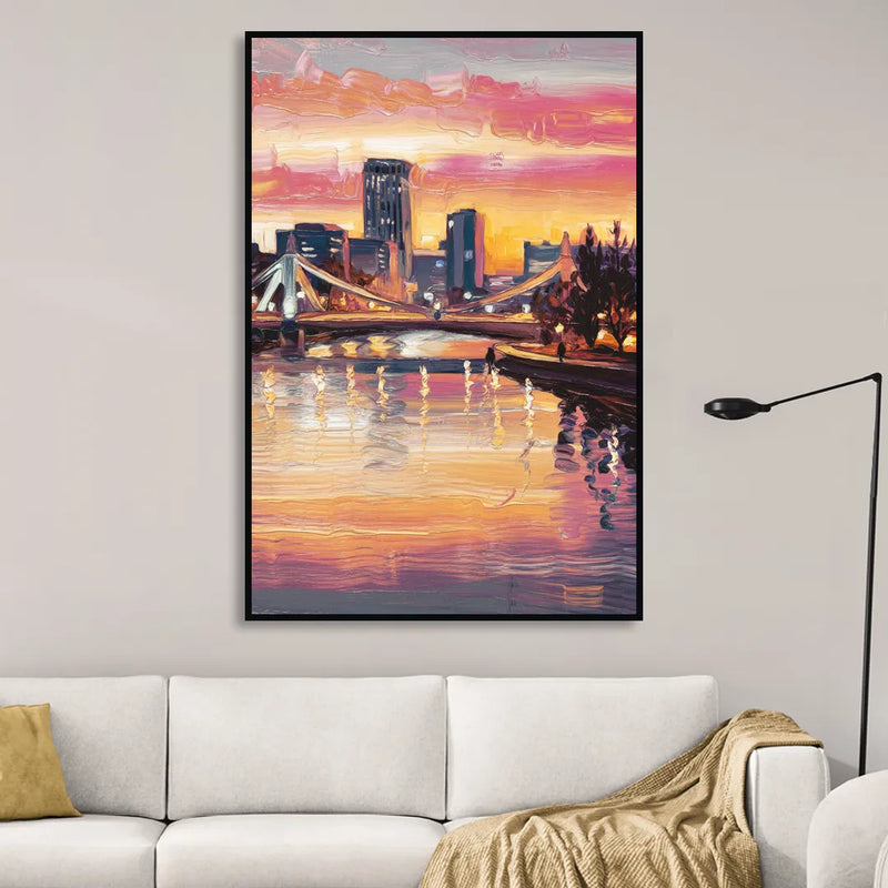 Des Moines Scenic Riverfront Sitting Room - Black Canvas Wall Art