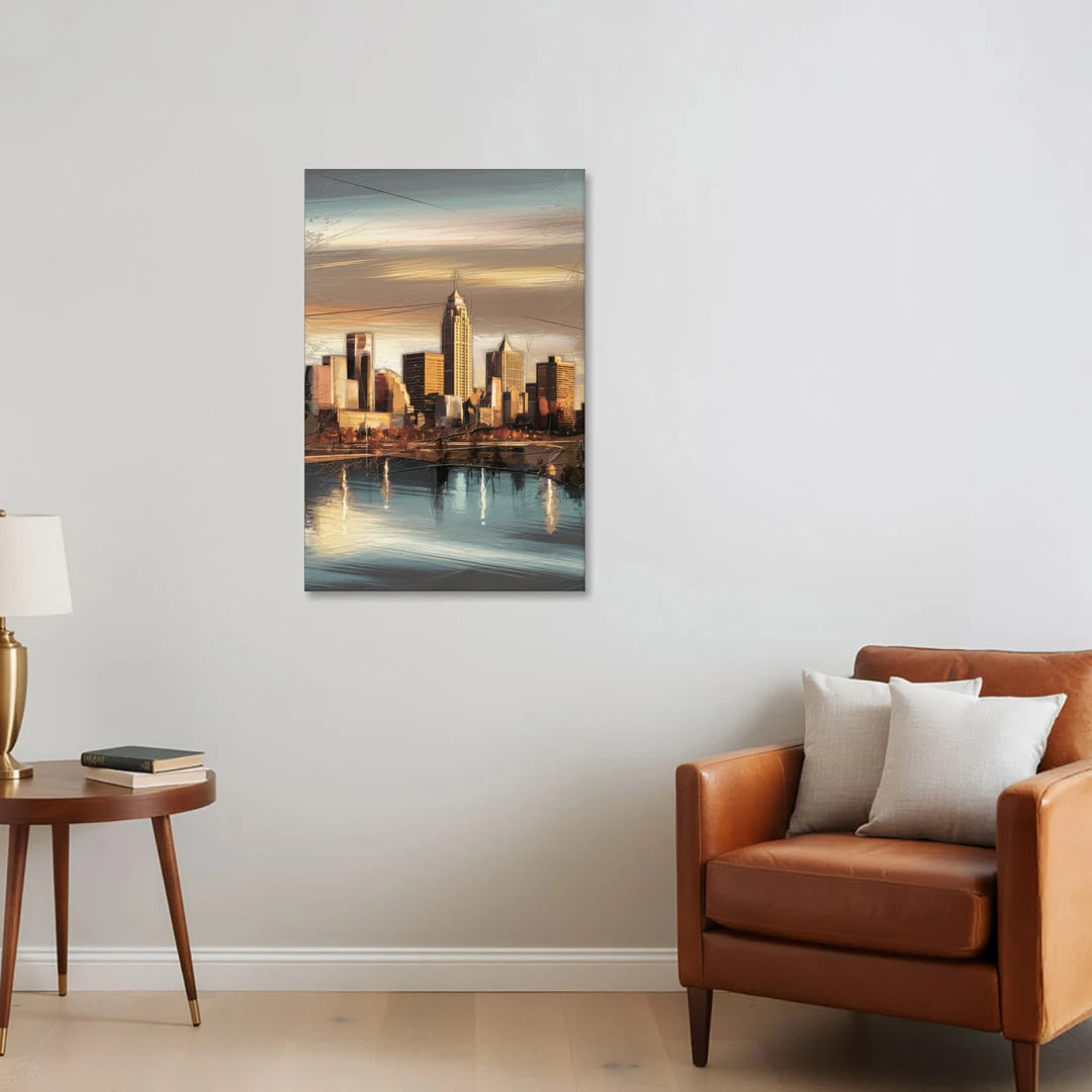 Des Moines Skyline Panorama - Canvas Wall Art - Sofa - 24x36