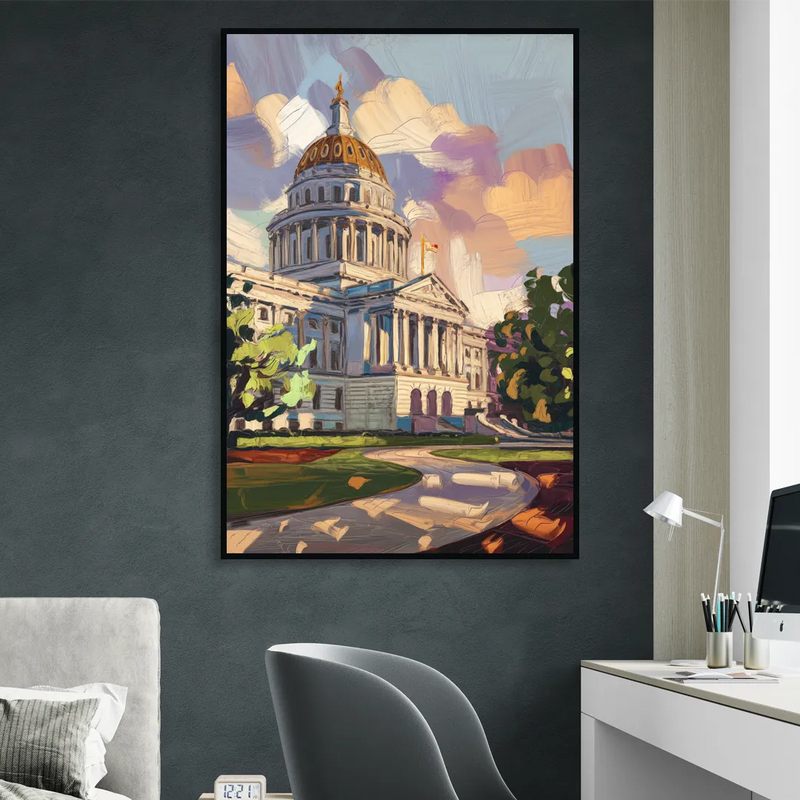 Des Moines State Capitol Sitting Room - Black Canvas Wall Art