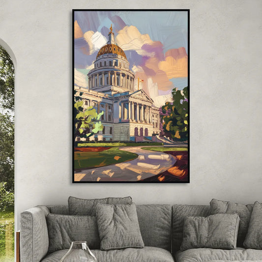 Des Moines State Capitol Living Room - Black Canvas Wall Art