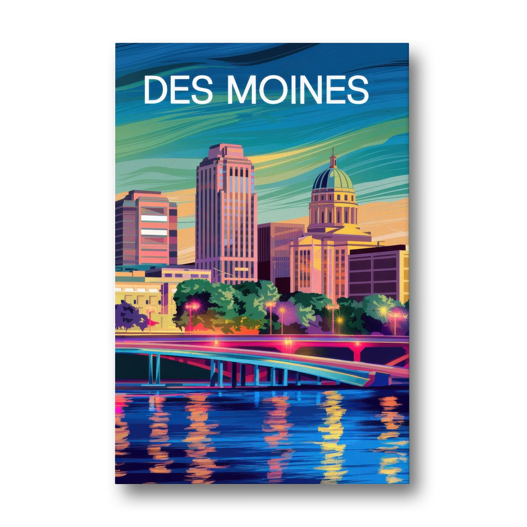 Des Moines Vibrant Cityscape - Canvas Wall Art - Front