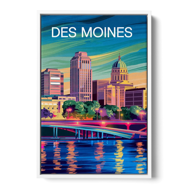 Des Moines Vibrant Cityscape Front - White Canvas Wall Art