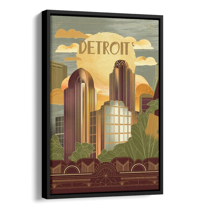 Detroit Architectural Beauty Side - Black Canvas Wall Art