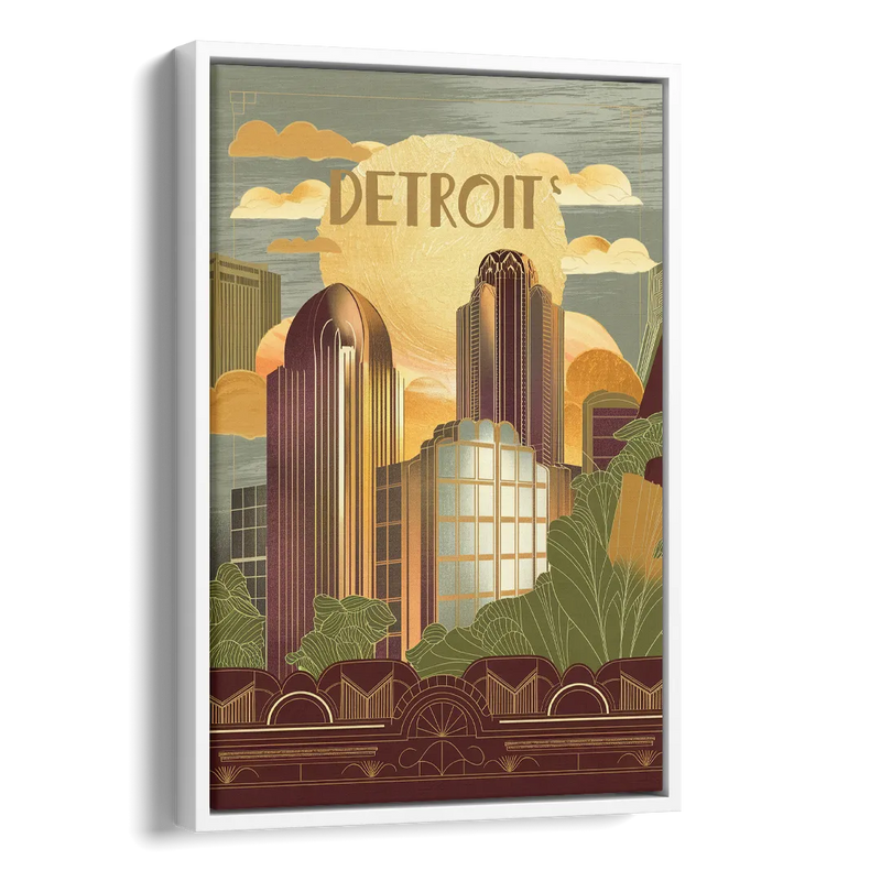 Detroit Architectural Beauty Side - White Canvas Wall Art