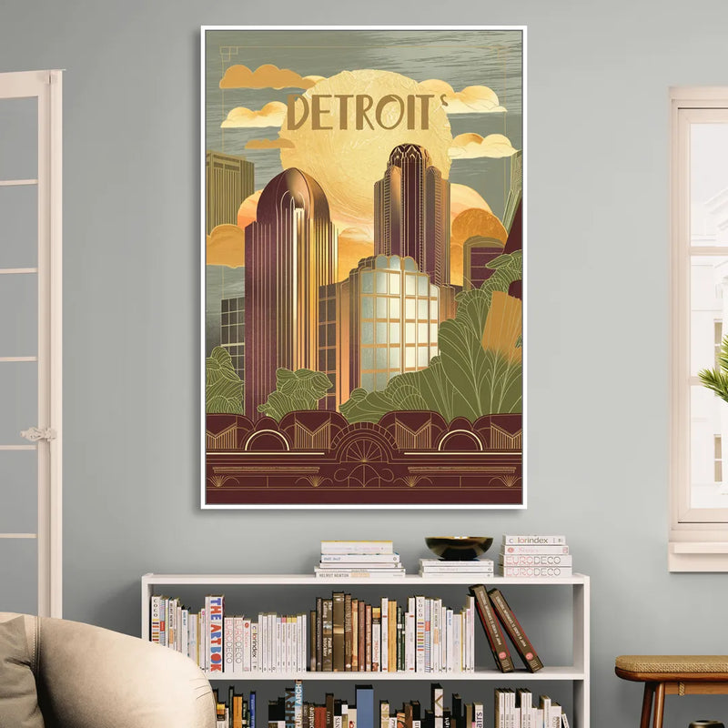 Detroit Architectural Beauty Living Room - White Canvas Wall Art