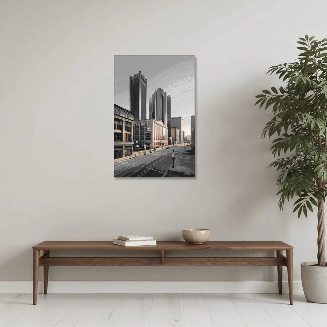 Detroit Downtown Streets - Canvas Wall Art - Coffee Table - 24x36