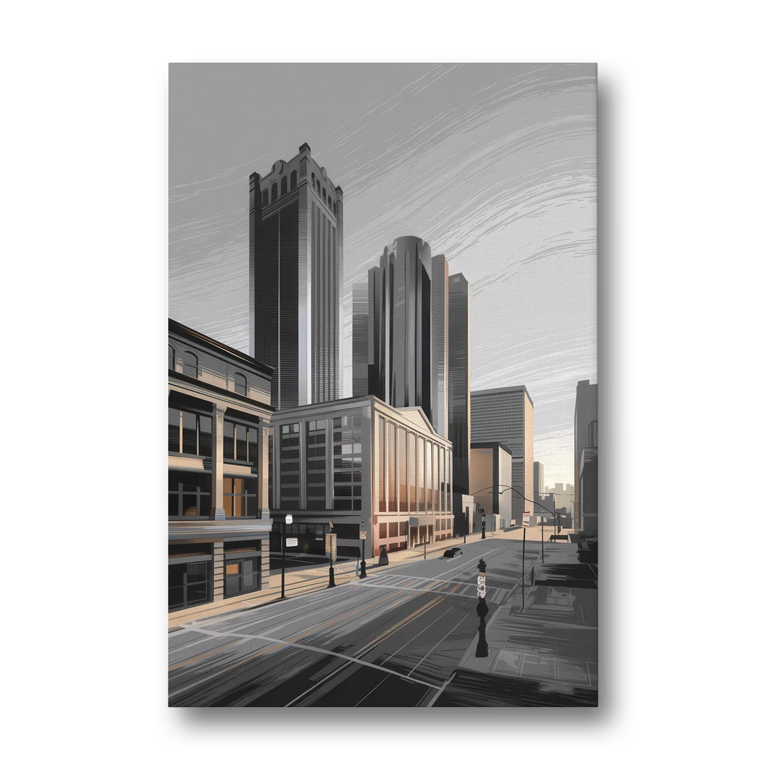 Detroit Downtown Streets - Canvas Wall Art - Front