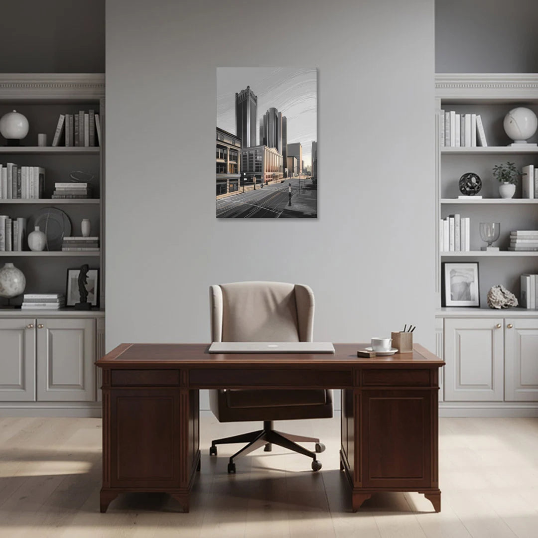 Detroit Downtown Streets - Canvas Wall Art - Office - 24x36