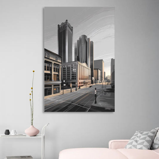 Detroit Downtown Streets Living Room - Canvas Wall Art