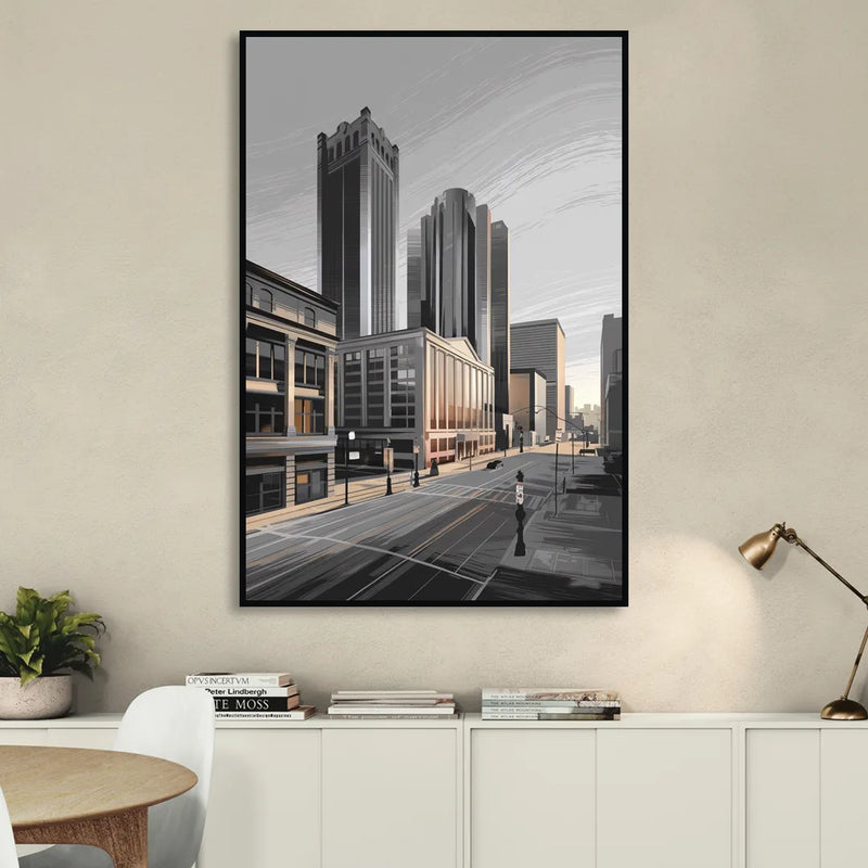 Detroit Downtown Streets Sitting Room - Black Canvas Wall Art