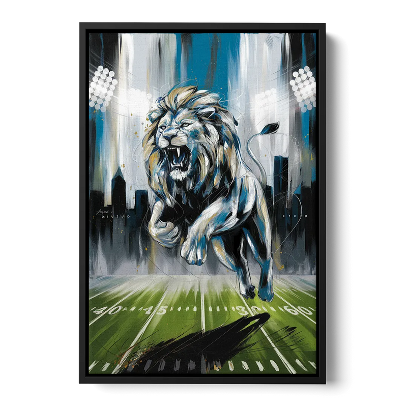 Detroit Lions Team Spirit Front - Black Canvas Wall Art