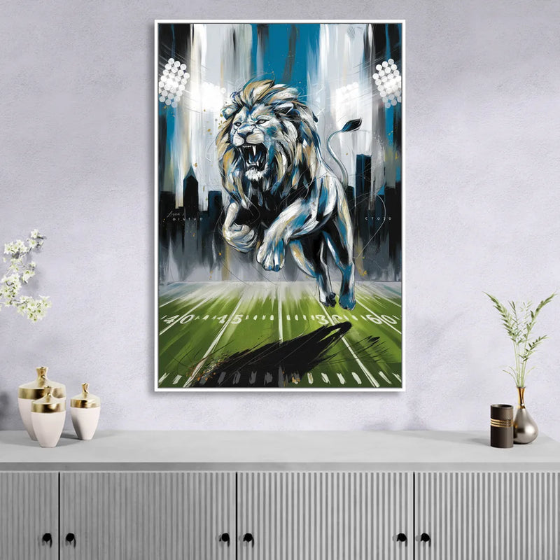 Detroit Lions Team Spirit Sitting Room - White Canvas Wall Art