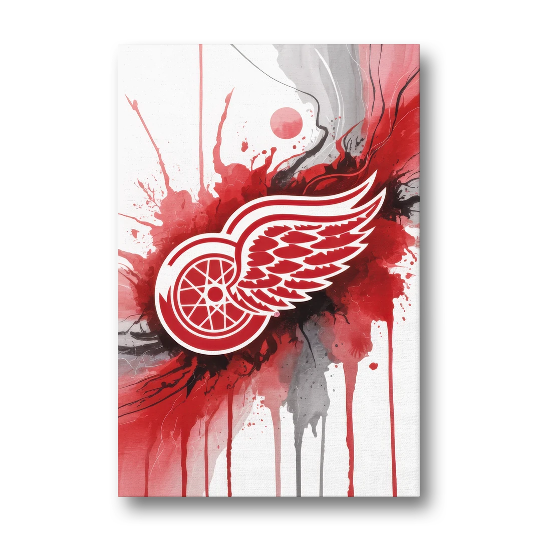 Detroit Red Wings Abstract Watercolor Art with Dynamic Elements - Canvas Wall Art - Front