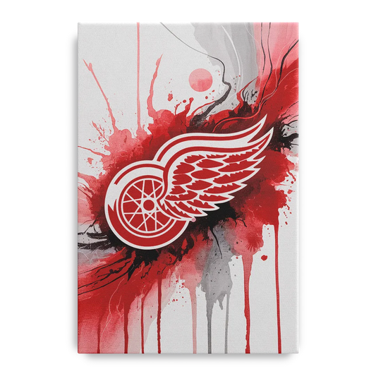 Detroit Red Wings Abstract Watercolor Art with Dynamic Elements - Canvas Wall Art