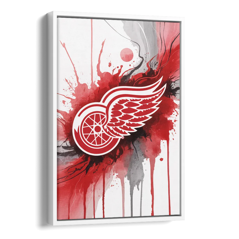Detroit Red Wings Abstract Watercolor Art with Dynamic Elements Side - White Canvas Wall Art