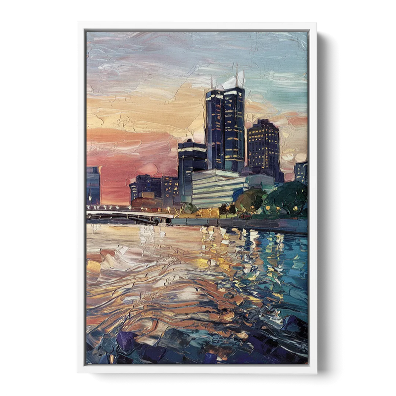 Detroit Riverfront View Front - White Canvas Wall Art