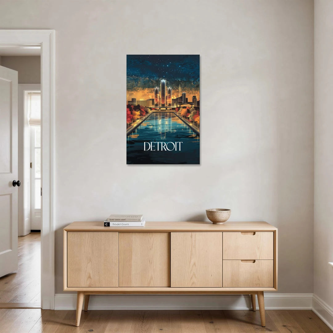 Detroit Scenic Nightscape - Canvas Wall Art - Coffee Table - 24x36
