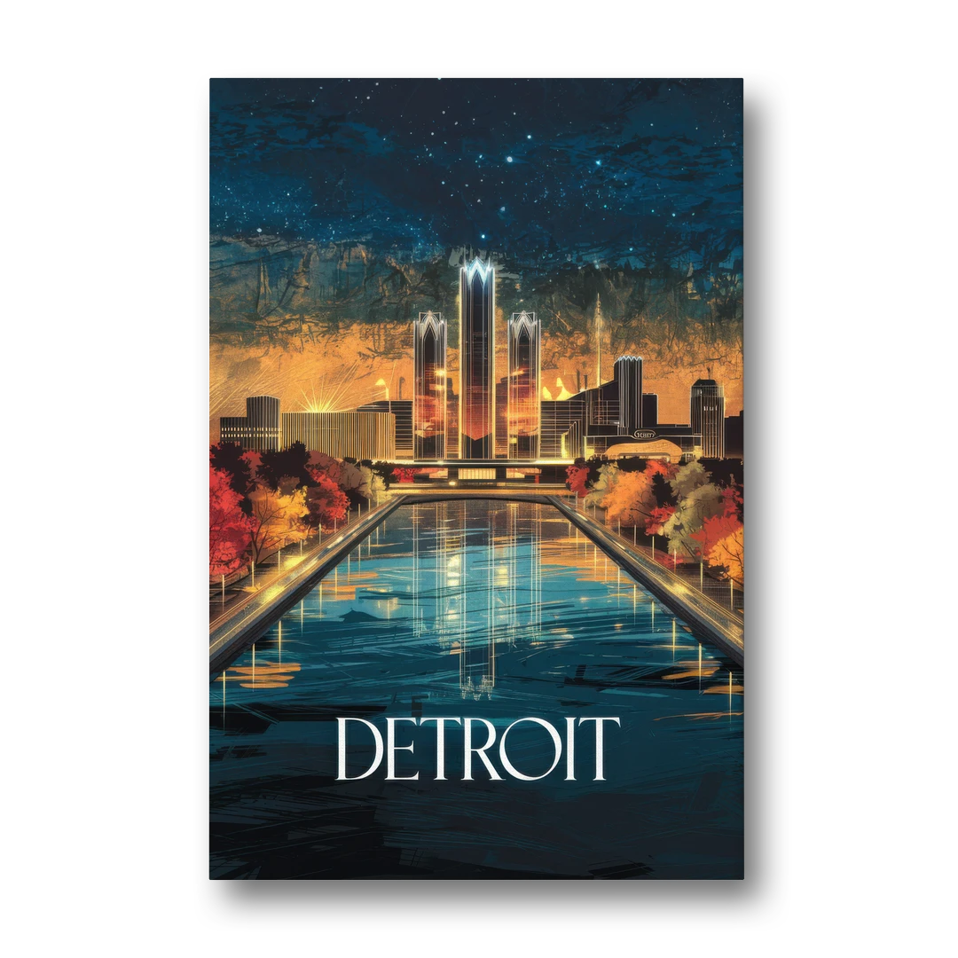 Detroit Scenic Nightscape - Canvas Wall Art - Front