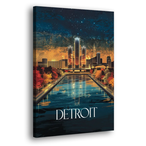 Detroit Scenic Nightscape - Canvas Wall Art