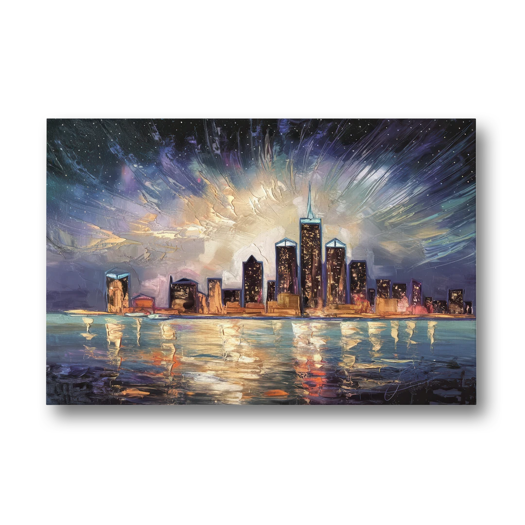 Detroit Skyline And Stars - Canvas Wall Art - Front