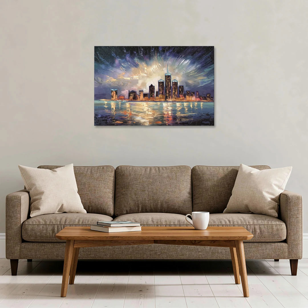 Detroit Skyline And Stars - Canvas Wall Art - Sofa - 36x24