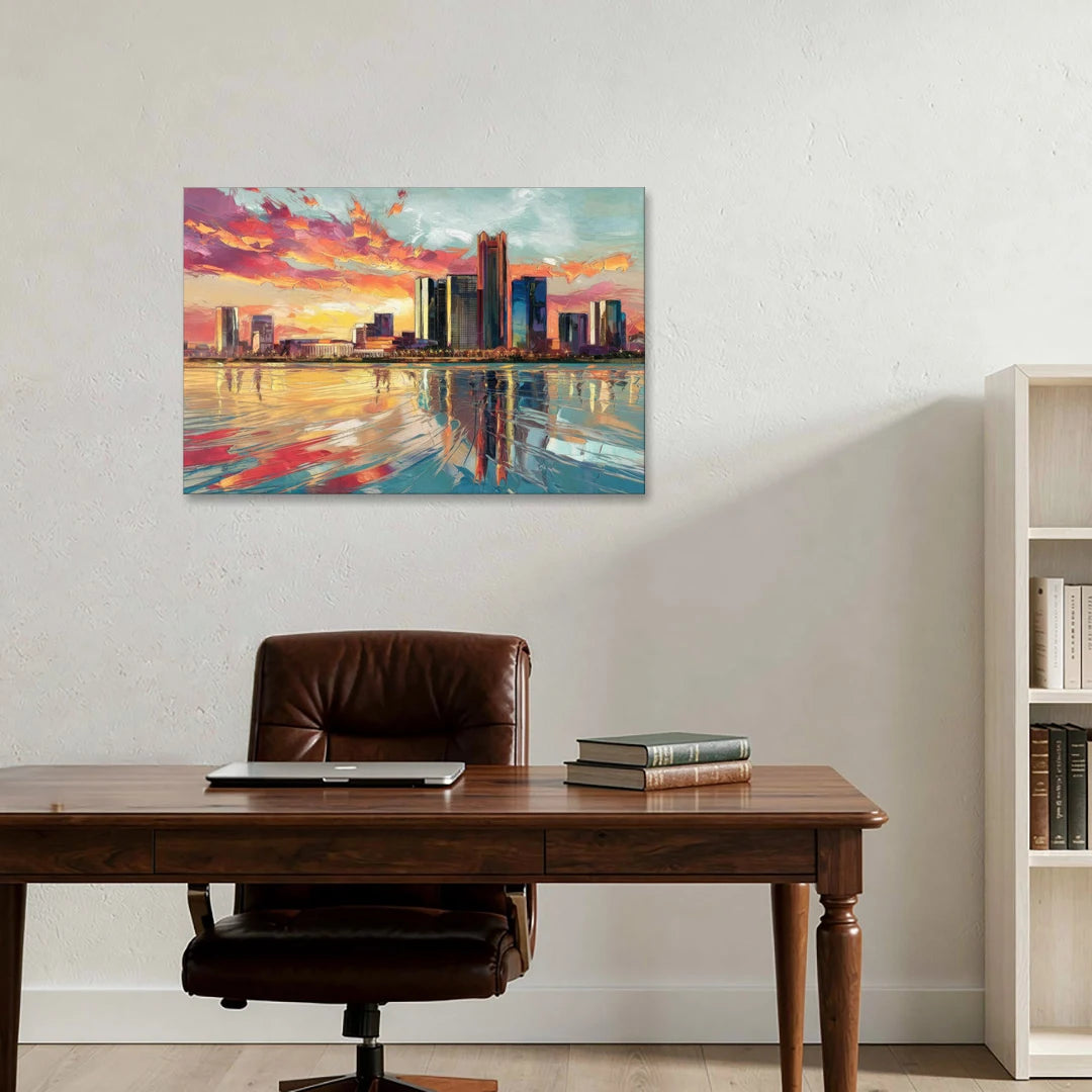 Detroit Skyline At Sunset - Canvas Wall Art - Office - 36x24