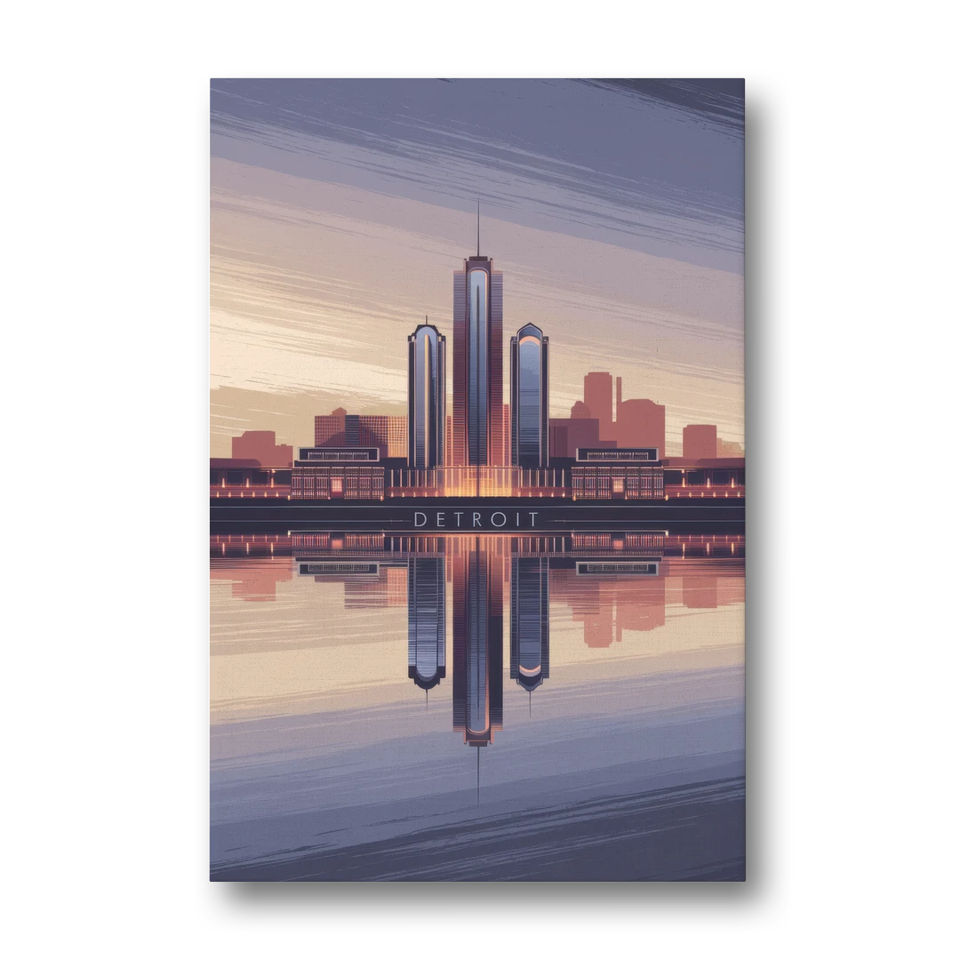 Detroit Skyline Reflections - Canvas Wall Art - Front