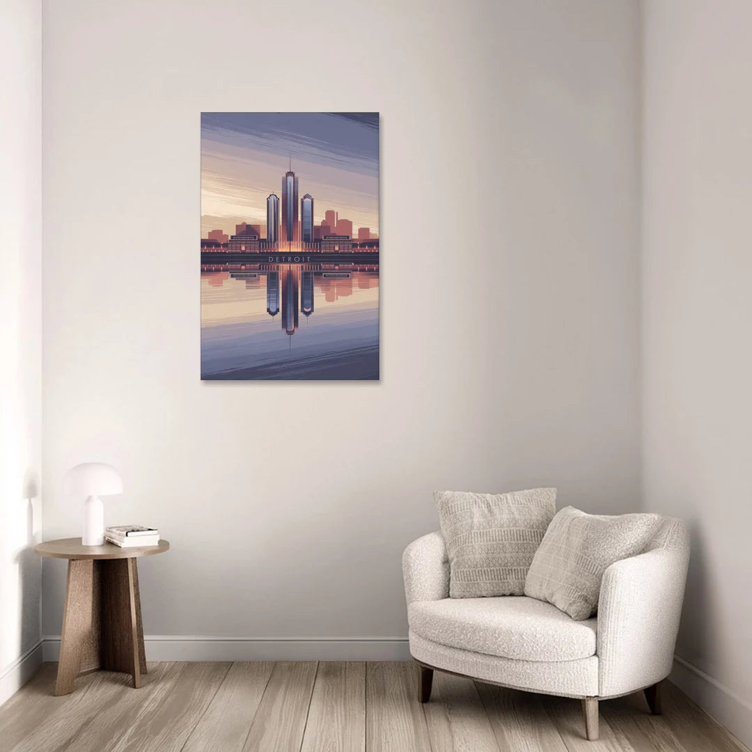 Detroit Skyline Reflections - Canvas Wall Art - Sofa - 24x36