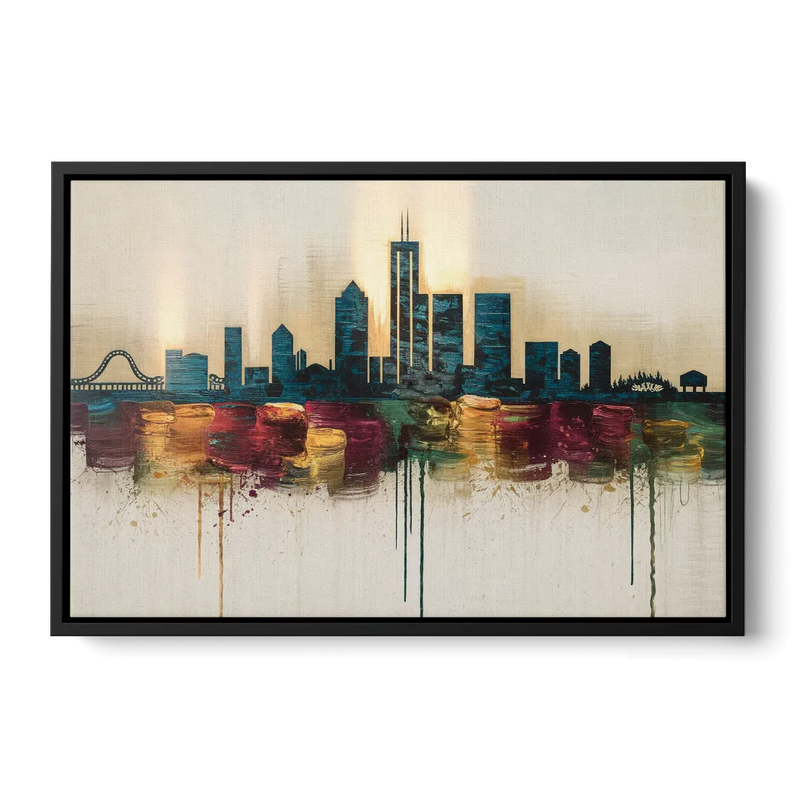 Detroit Skyline Silhouette Front - Black Canvas Wall Art