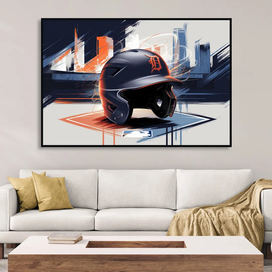 Detroit Tigers Baseball Living Room - Black Canvas Wall Art