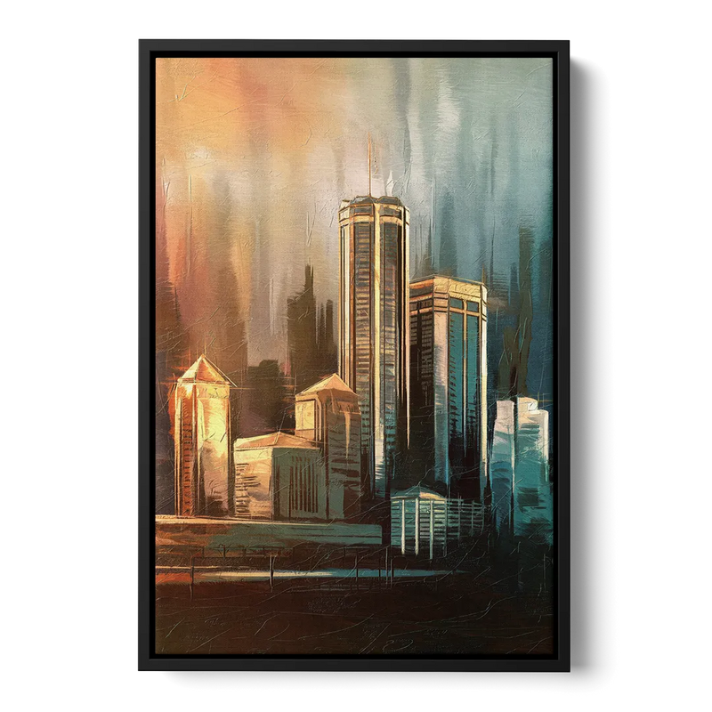 Detroit Urban Skyline Front - Black Canvas Wall Art