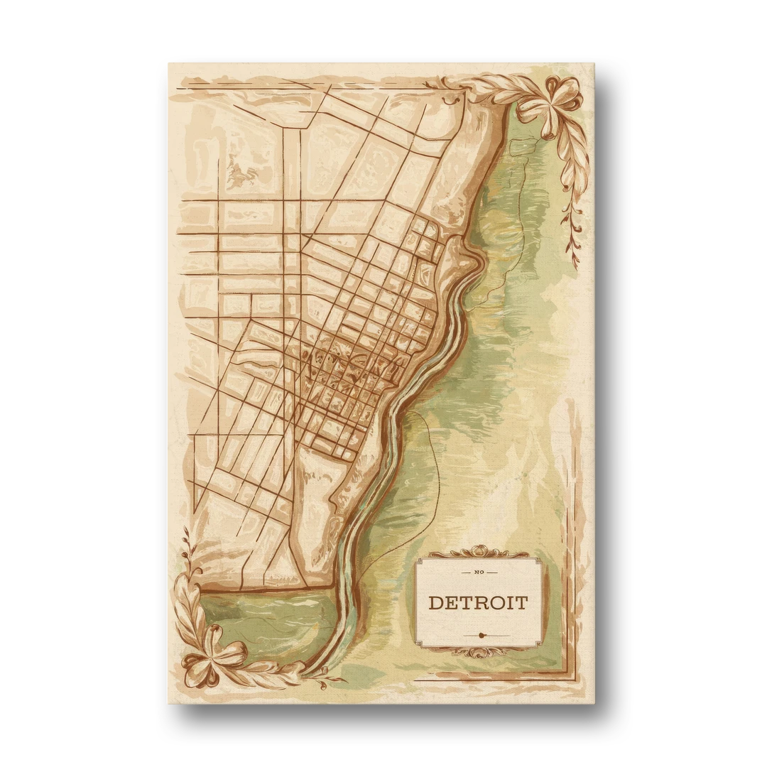 Detroit Vintage Map - Canvas Wall Art - Front