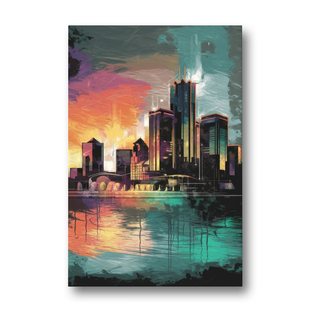 Detroit Waterfront Scene - Canvas Wall Art - Front