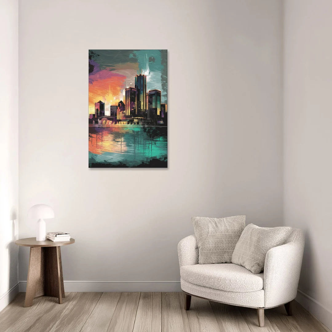 Detroit Waterfront Scene - Canvas Wall Art - Sofa - 24x36