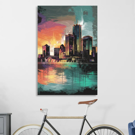 Detroit Waterfront Scene Living Room - Canvas Wall Art