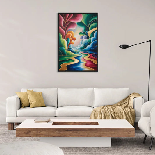 Dreamlike JewelToned Colorful Abstract - Living Room Black Frame Canvas