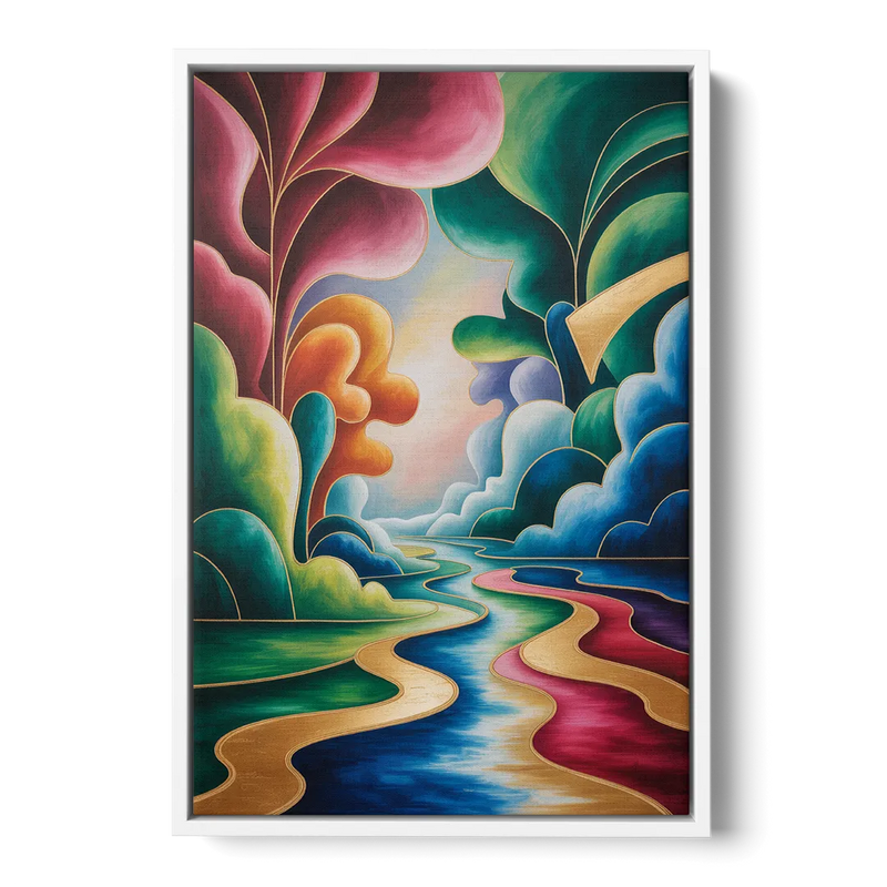 Dreamlike JewelToned Colorful Abstract Front - White Canvas Wall Art