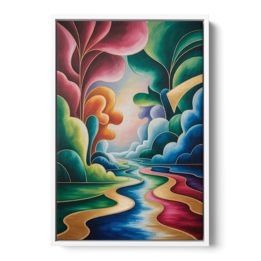 Dreamlike JewelToned Colorful Abstract - White Frame Canvas