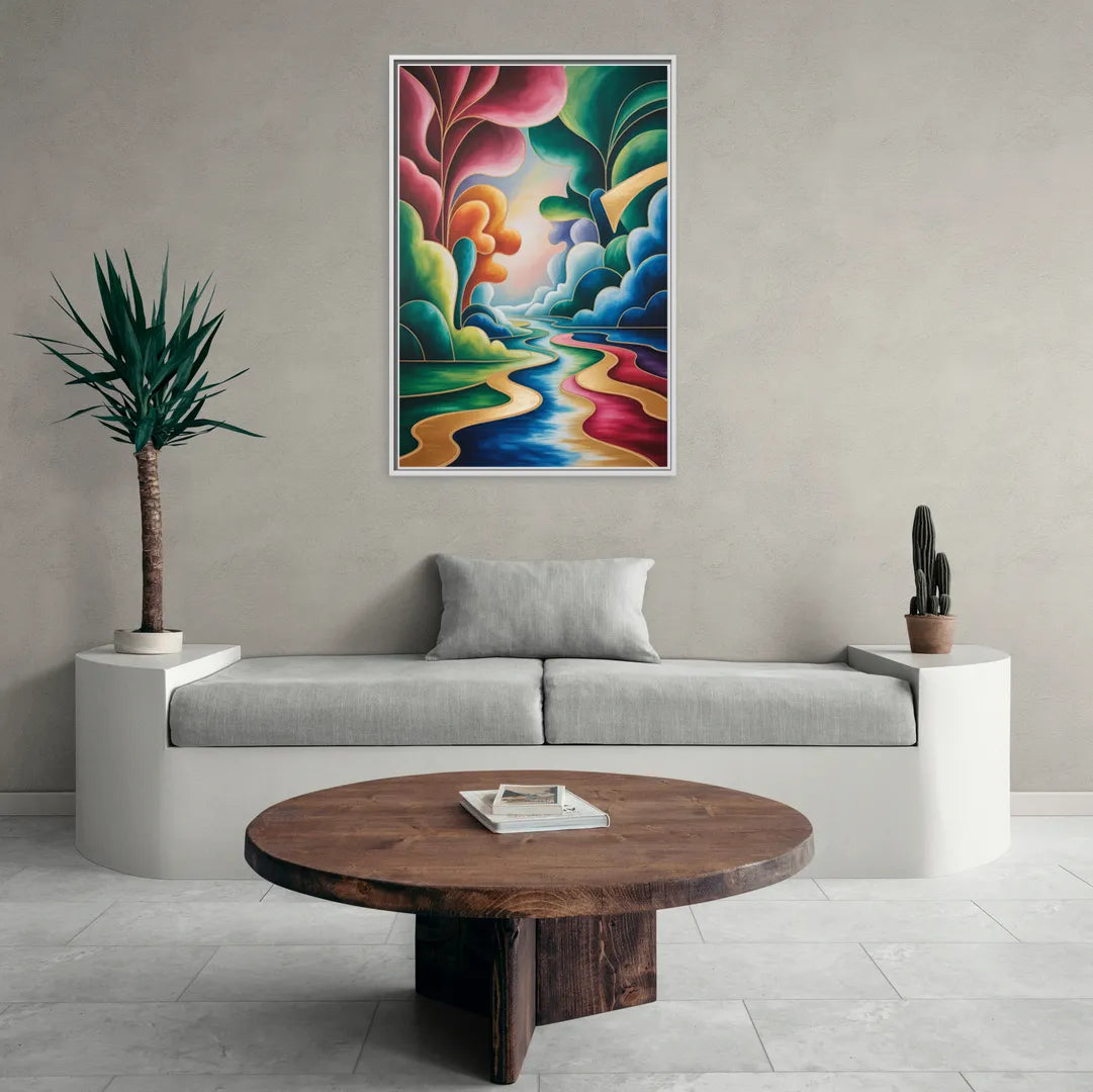 Dreamlike JewelToned Colorful Abstract - Living Room White Frame Canvas