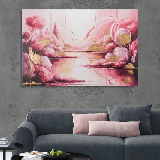 Dreamy Ethereal Pink Abstract Living Room - Canvas Wall Art