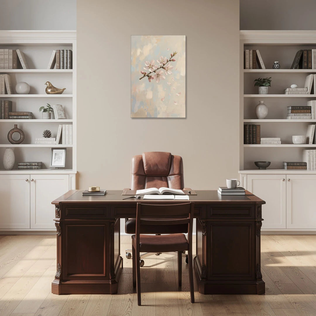 Drifting Petal Cherry Blossom Sprig - Canvas Wall Art - Office - 24x36